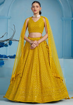 Load image into Gallery viewer, Mustard Georgette Circular Lehenga Choli
