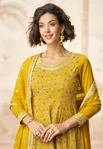 Load image into Gallery viewer, Mustard Georgette Embroidered Sharara Suit
