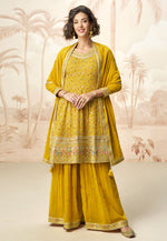 Load image into Gallery viewer, Mustard Georgette Embroidered Sharara Suit
