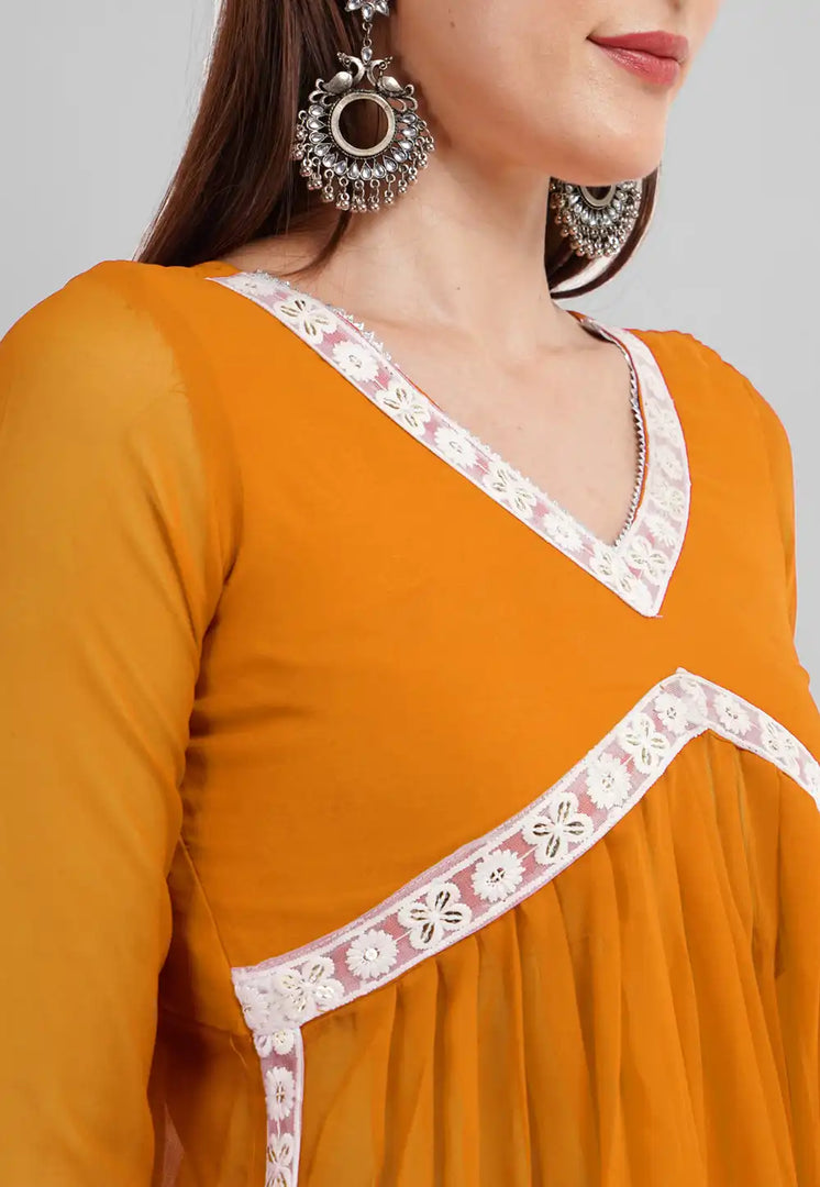 Mustard Georgette Readymade Punjabi Suit