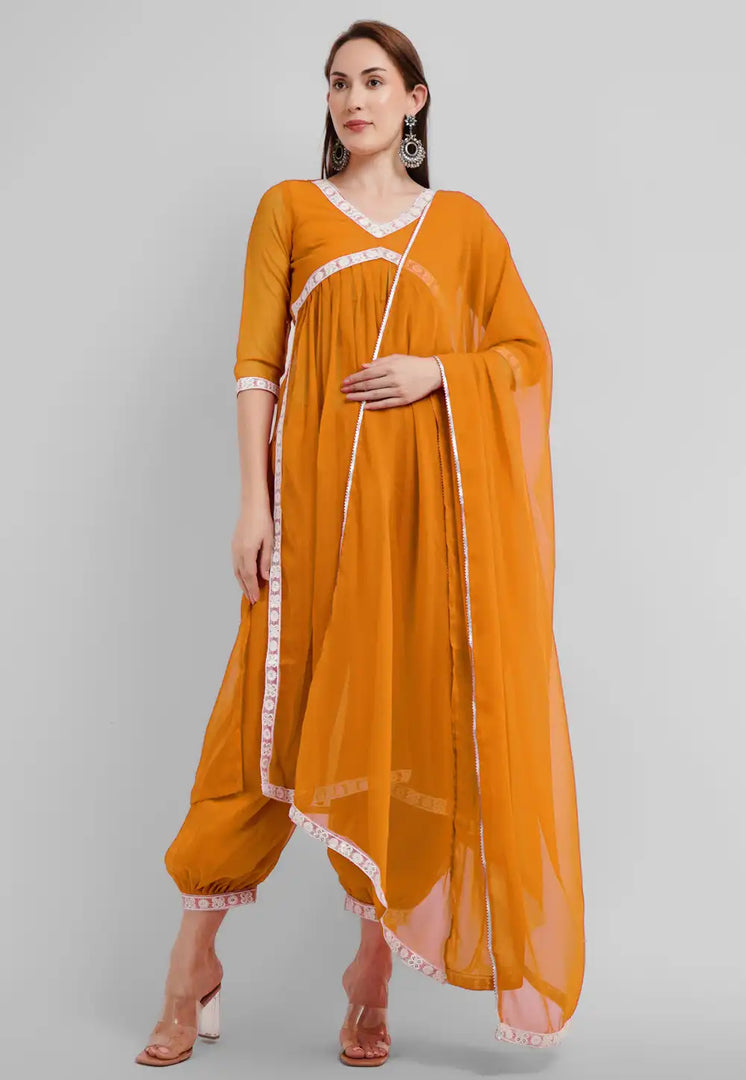 Mustard Georgette Readymade Punjabi Suit