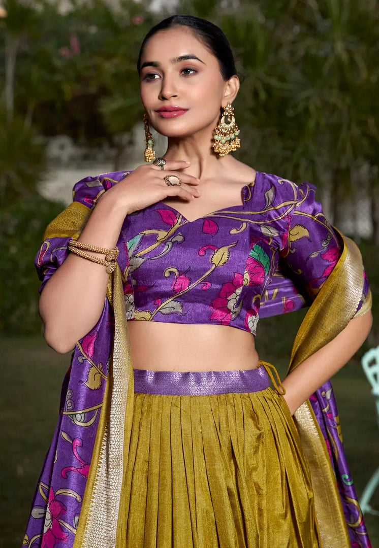 Mustard Jacquard Silk Lehenga Choli