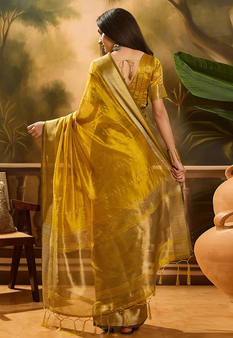Mustard Khadi Saree With Blouse