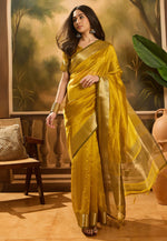 Load image into Gallery viewer, Mustard Khadi Saree With Blouse
