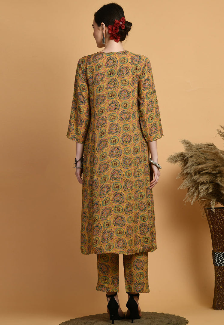 Mustard Muslin Kurta Set With Pent