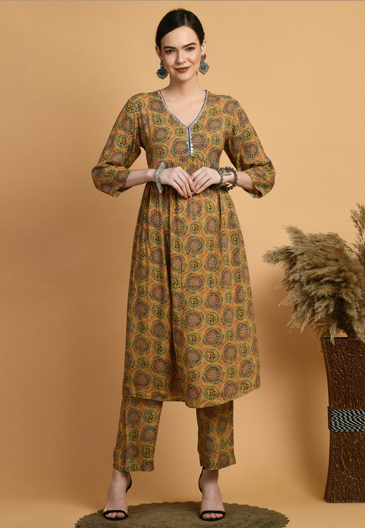 Mustard Muslin Kurta Set With Pent