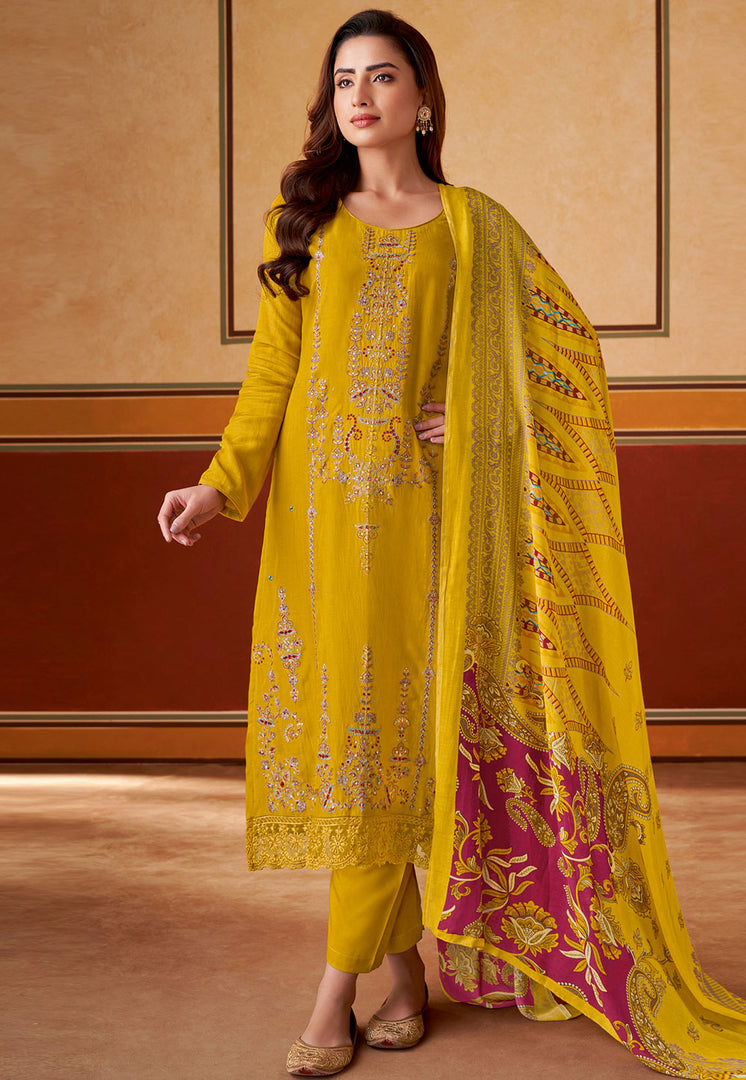 Mustard Muslin Pakistani Suit