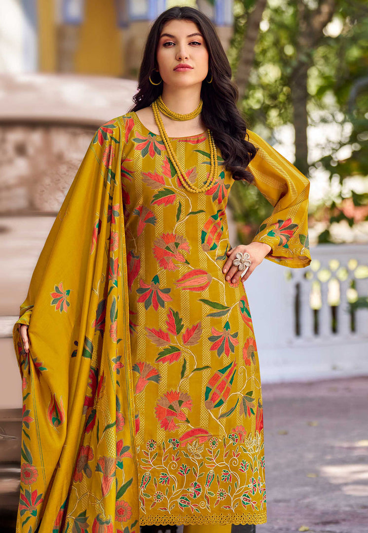 Mustard Muslin Pakistani Suit