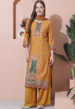 Load image into Gallery viewer, Mustard Muslin Palazzo Suit
