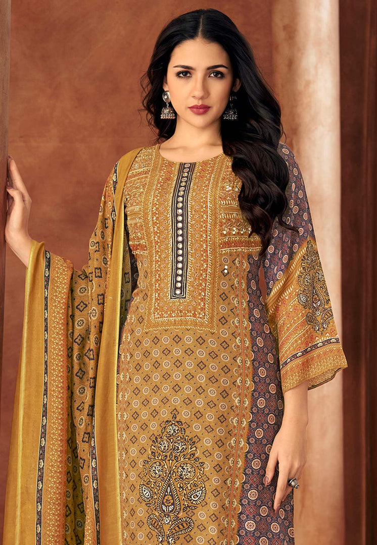 Mustard Muslin Pant Style Suit