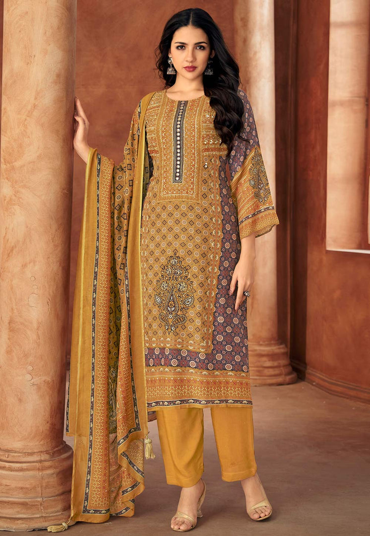 Mustard Muslin Pant Style Suit