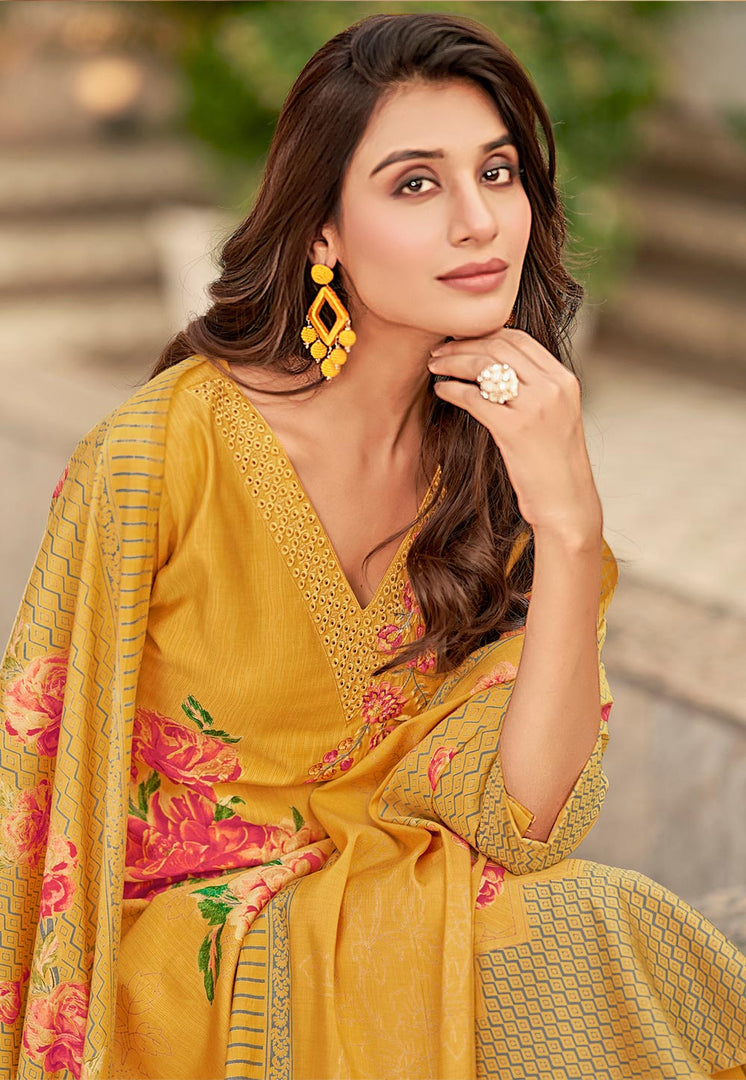 Mustard Muslin Pant Style Suit