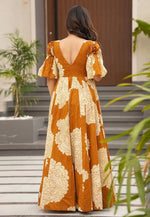 Load image into Gallery viewer, Mustard Muslin Printed Gown
