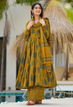 Load image into Gallery viewer, Mustard Muslin Readymade Palazzo Suit
