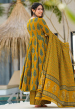 Load image into Gallery viewer, Mustard Muslin Readymade Palazzo Suit
