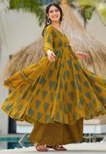 Load image into Gallery viewer, Mustard Muslin Readymade Palazzo Suit
