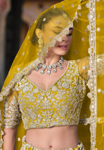 Load image into Gallery viewer, Mustard Net Circular Lehenga Choli
