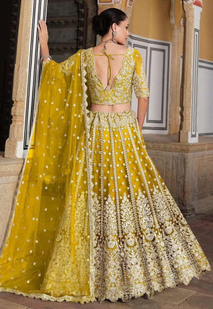 Mustard Net Circular Lehenga Choli