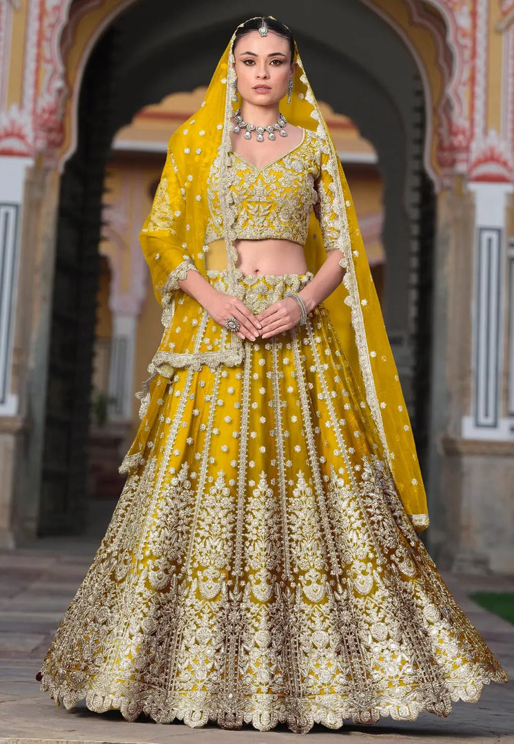 Mustard Net Circular Lehenga Choli