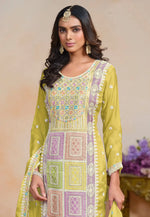 Load image into Gallery viewer, Mustard Organza Embroidered Straight Suit
