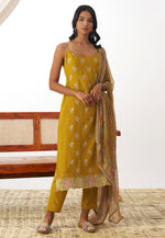 Load image into Gallery viewer, Mustard Organza Readymade Pant Style Suit
