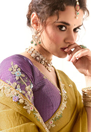 Mustard Organza Saree With Blouse