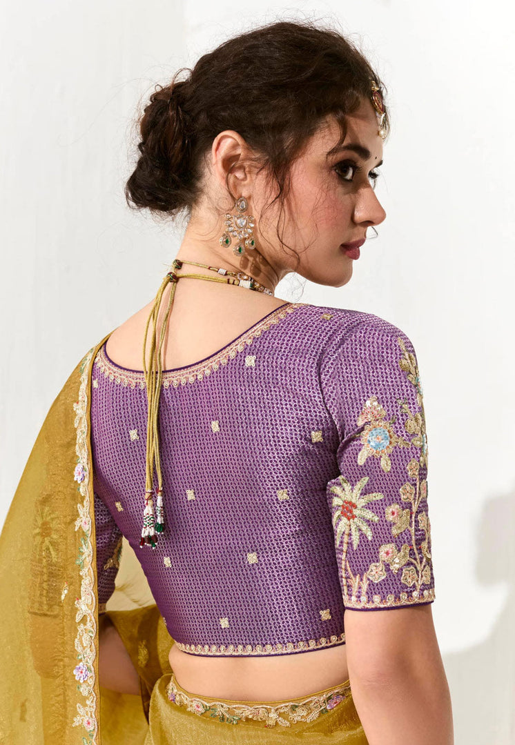 Mustard Organza Saree With Blouse