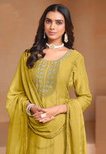 Load image into Gallery viewer, Mustard Organza Straight Suit
