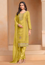 Load image into Gallery viewer, Mustard Organza Straight Suit
