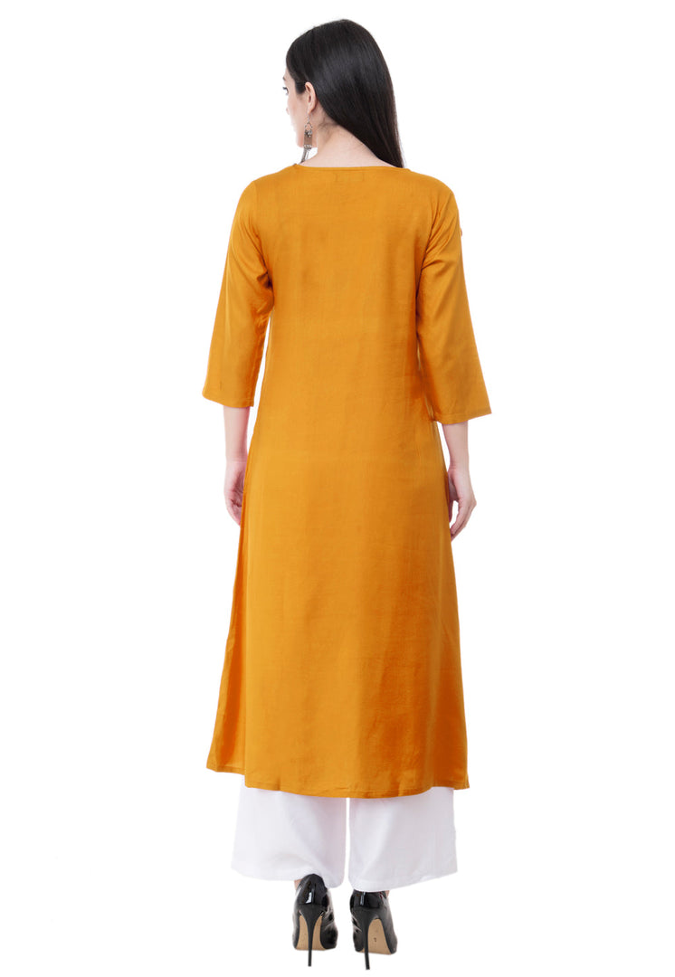 Mustard Rayon Kurta Set With Palazzo