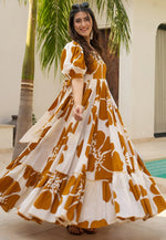 Load image into Gallery viewer, Mustard Rayon Printed Gown
