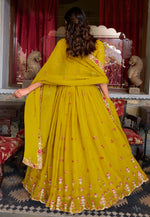 Load image into Gallery viewer, Mustard Satin Circular Lehenga Choli
