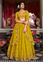 Load image into Gallery viewer, Mustard Satin Circular Lehenga Choli
