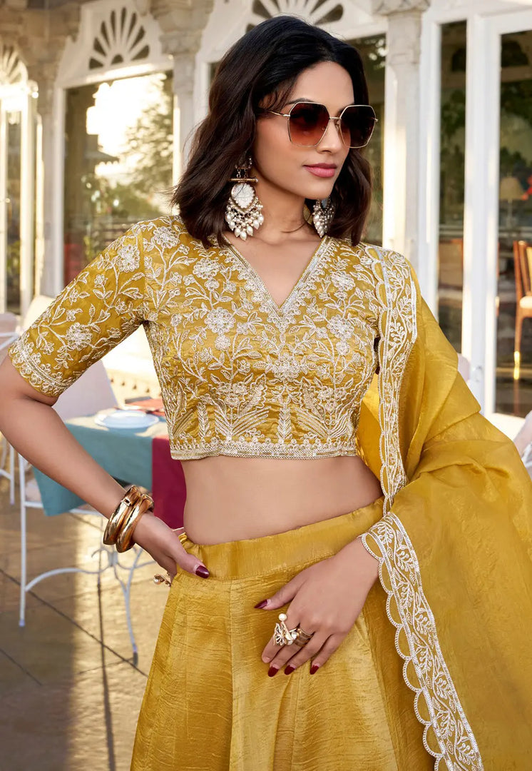 Mustard Silk A Line Lehenga Choli