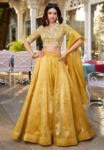 Load image into Gallery viewer, Mustard Silk A Line Lehenga Choli
