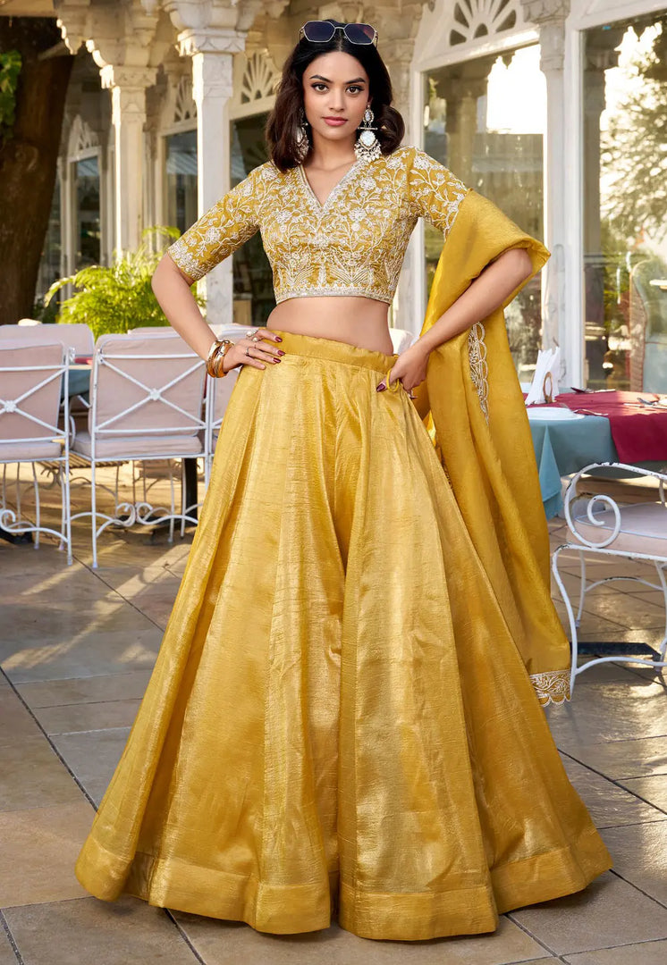 Mustard Silk A Line Lehenga Choli
