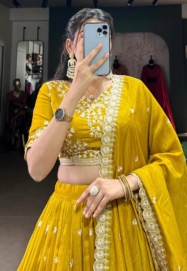 Mustard Silk Circular Lehenga Choli