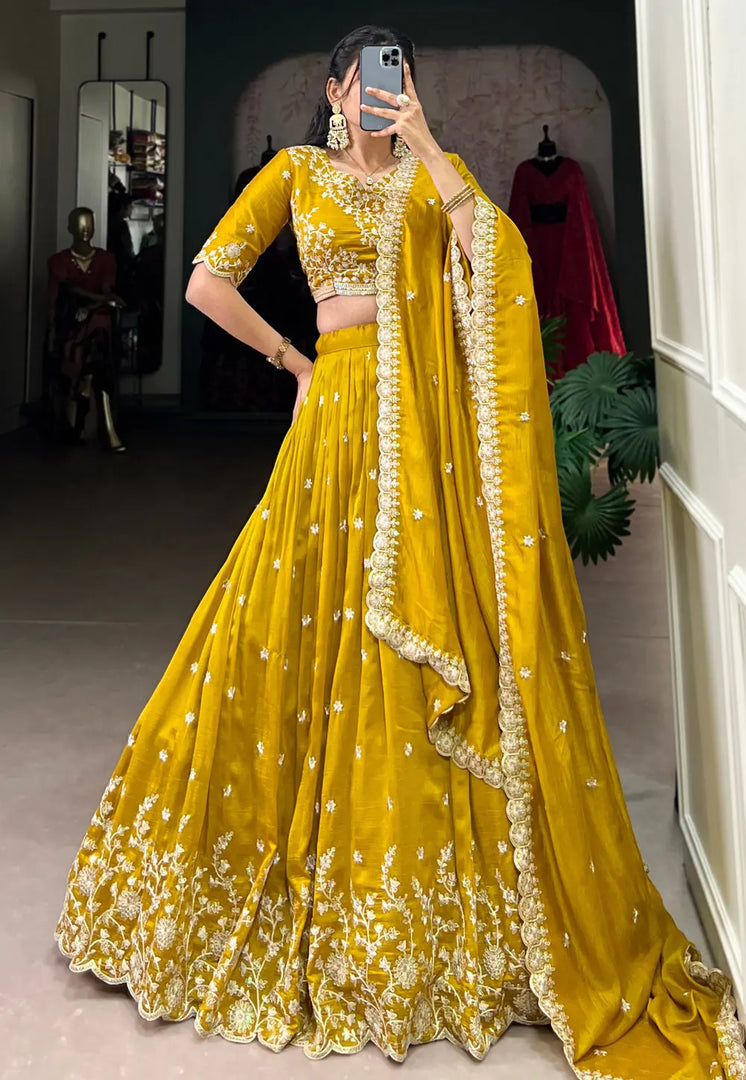 Mustard Silk Circular Lehenga Choli