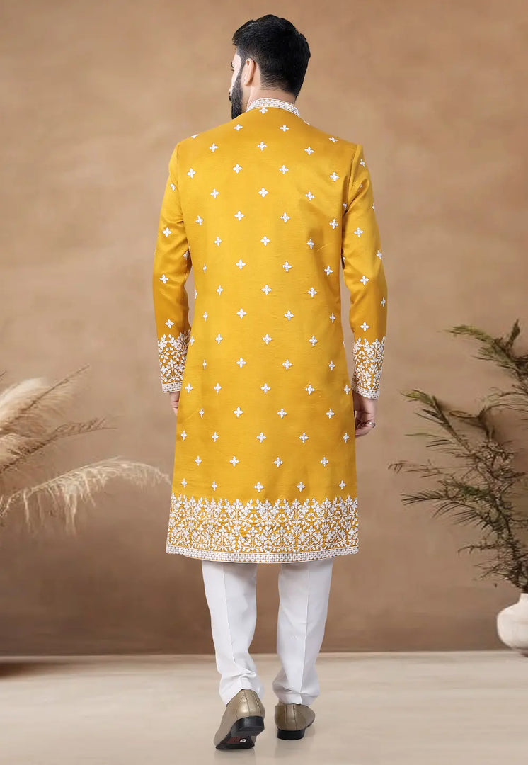 Mustard Silk Indo Western Suit
