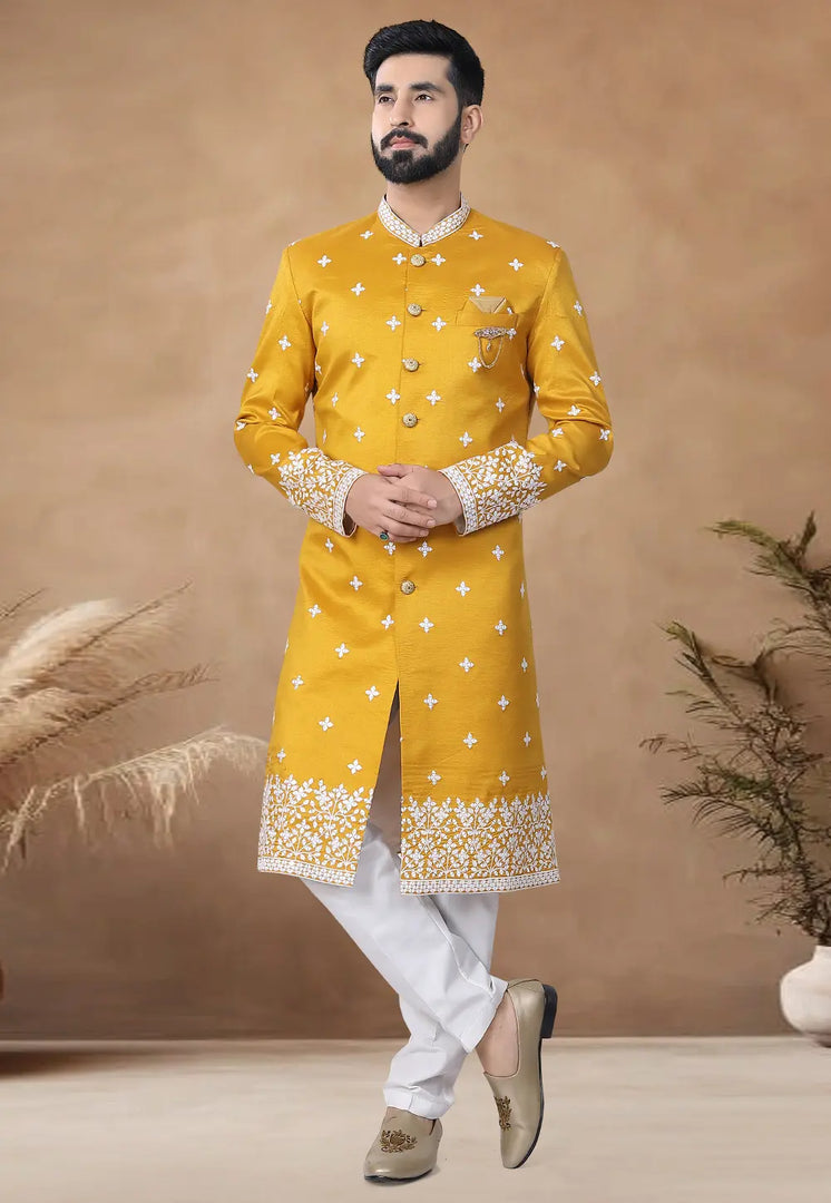Mustard Silk Indo Western Suit