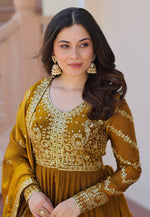 Load image into Gallery viewer, Mustard Silk Readymade Anarkali Suit
