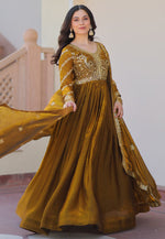 Load image into Gallery viewer, Mustard Silk Readymade Anarkali Suit
