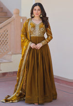 Load image into Gallery viewer, Mustard Silk Readymade Anarkali Suit
