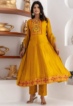 Load image into Gallery viewer, Mustard Silk Readymade Anarkali Suit
