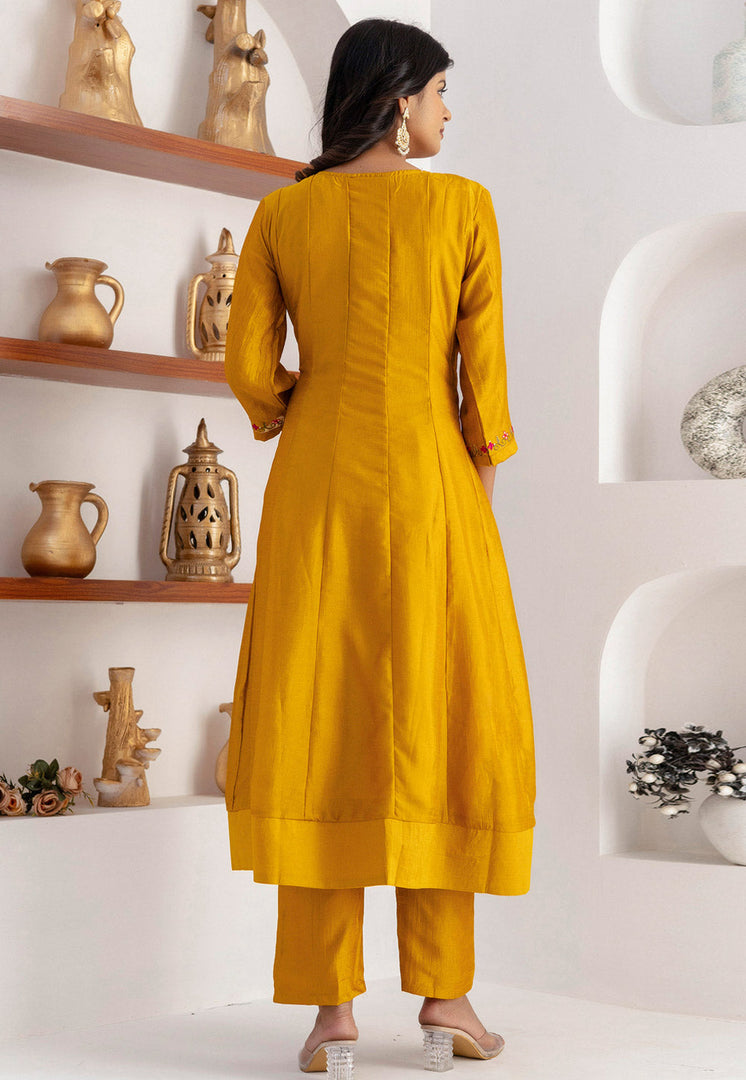 Mustard Silk Readymade Anarkali Suit