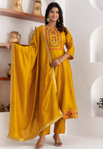 Load image into Gallery viewer, Mustard Silk Readymade Anarkali Suit
