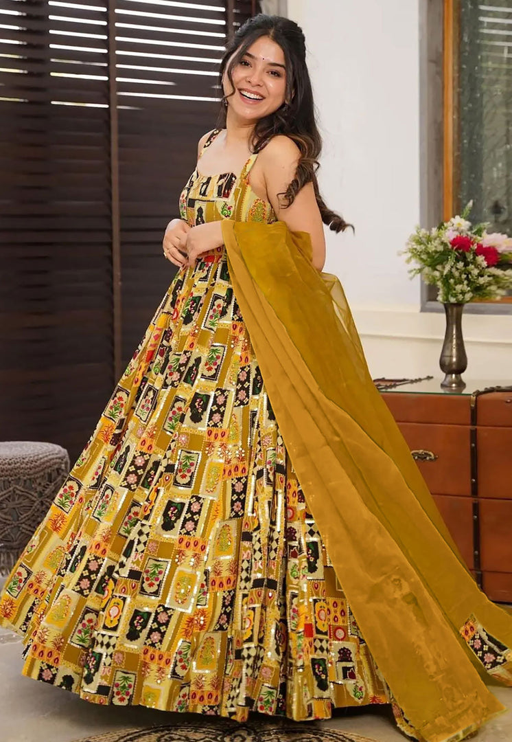 Mustard Silk Readymade Anarkali Suit