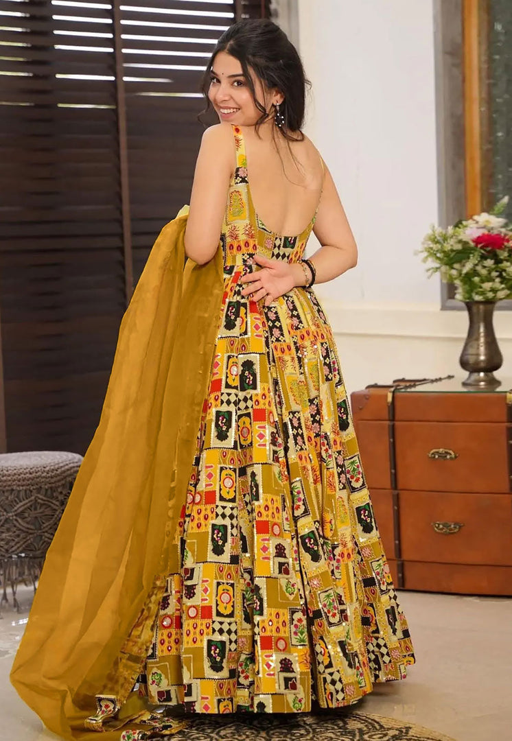 Mustard Silk Readymade Anarkali Suit