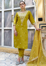 Load image into Gallery viewer, Mustard Silk Readymade Pakistani Suit
