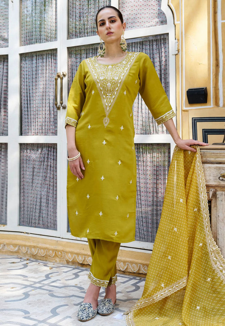 Mustard Silk Readymade Pakistani Suit